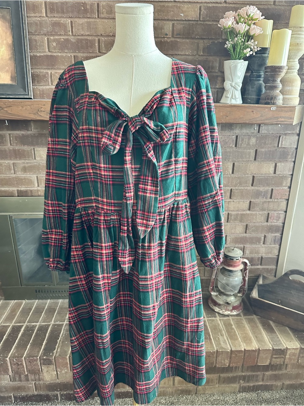 NWT Ivy City Co Margo Dress Green Red Plaid Metallic Long Sleeve Size XL